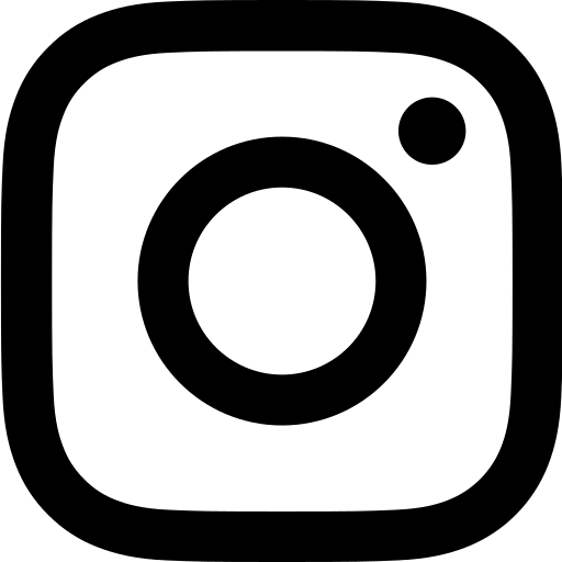 Instagram logo. It is a sqaure with rounded edges, with an unfilled circle in the middle, and in the top right corner of the square,
                                is a smaller filled circle. It is outlined in black.